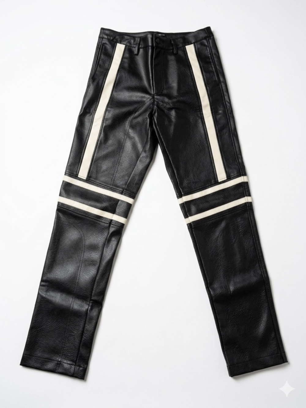 Forever 21 Black Faux Leather Pants with Cream Racing Stripes